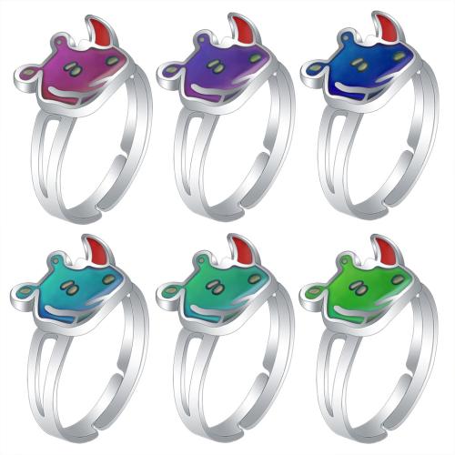 Mood Finger Ring Zinc Alloy Rhinoceros silver color plated Adjustable & for woman & epoxy gel & change their color according to the temperature nickel lead & cadmium free inner ~20mm Sold By PC