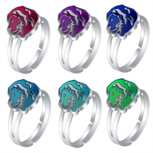 Enamel Mood Finger Ring, liga de zinco, Leão, cromado de cor prateada, Ajustável & para mulher & adesivo epóxi & esmalte sensor, níquel, chumbo e cádmio livre, inner diameter:17~20mm, vendido por PC