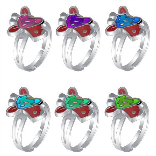 Enamel Mood Finger Ring, liga de zinco, cromado de cor prateada, Ajustável & para mulher & adesivo epóxi & esmalte sensor, níquel, chumbo e cádmio livre, inner diameter:17~20mm, vendido por PC