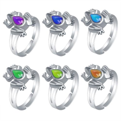 Mood Finger Ring Zinc Alloy Frog silver color plated Adjustable & for woman & change their color according to the temperature & enamel nickel lead & cadmium free inner ~20mm Sold By PC