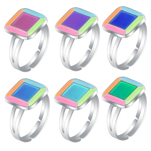 Enamel Mood Finger Ring, liga de zinco, Praça, cromado de cor prateada, Ajustável & para mulher & esmalte sensor & esmalte, níquel, chumbo e cádmio livre, inner diameter:17~20mm, vendido por PC