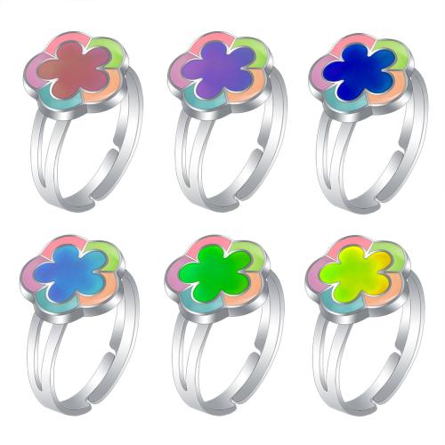 Mood Finger Ring Zinc Alloy Flower silver color plated Adjustable & for woman & change their color according to the temperature & enamel nickel lead & cadmium free inner ~20mm Sold By PC