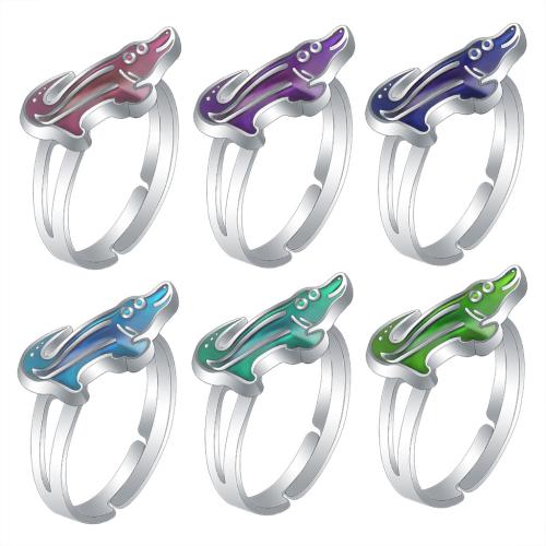 Enamel Mood Finger Ring, liga de zinco, Crocodilo, cromado de cor prateada, Ajustável & para mulher & esmalte sensor & esmalte, níquel, chumbo e cádmio livre, inner diameter:17~20mm, vendido por PC