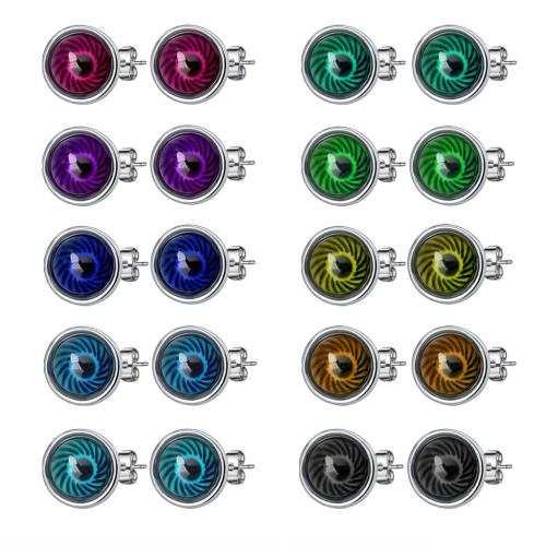 Zinc Alloy Stud Earring with Acrylic Round silver color plated & for woman & change their color according to the temperature nickel lead & cadmium free Sold By Pair