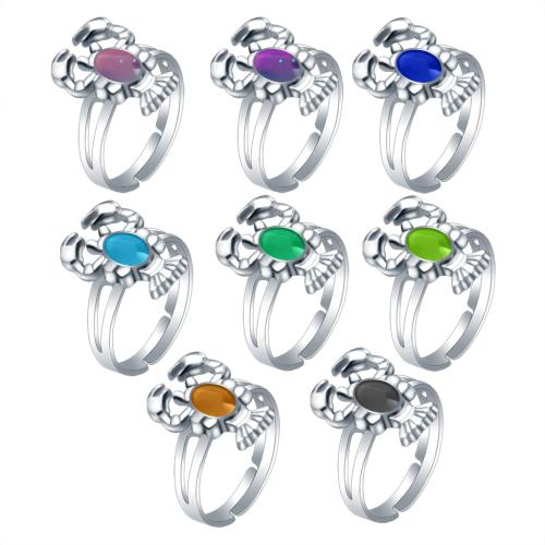 Anillos Esmaltados de Humor, aleación de zinc, Longosta, chapado en color de plata, para mujer & pegamento de gota & esmalte de humor, libre de níquel, plomo & cadmio, inner diameter:17~20mm, Vendido por UD