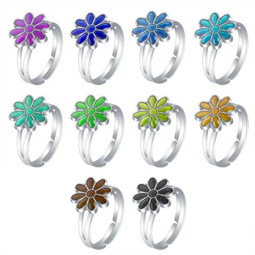 Mood Finger Ring Zinc Alloy Flower silver color plated Adjustable & for woman & change their color according to the temperature & enamel nickel lead & cadmium free inner ~20mm Sold By PC