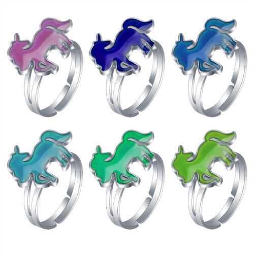 Mood Finger Ring Zinc Alloy Unicorn silver color plated Adjustable & for woman & change their color according to the temperature & enamel nickel lead & cadmium free inner ~20mm Sold By PC