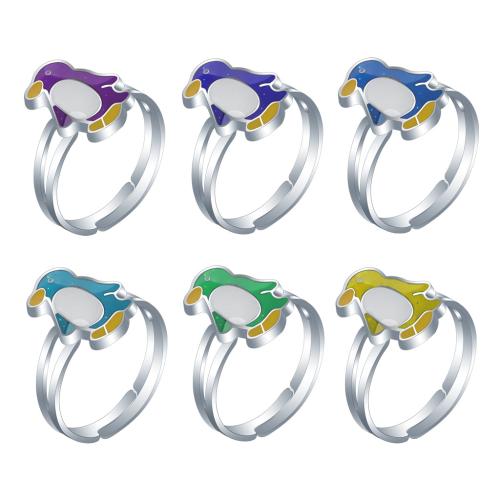 Mood Finger Ring Zinc Alloy Penguin silver color plated for woman & change their color according to the temperature & enamel nickel lead & cadmium free inner ~20mm Sold By PC