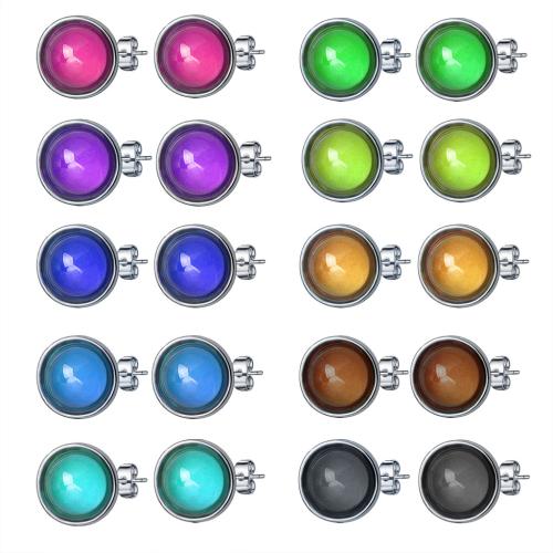 Zinc Alloy Stud Earring with Acrylic Round silver color plated & for woman & change their color according to the temperature nickel lead & cadmium free inner ~20mm Sold By Pair