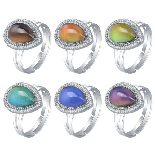 Mood Finger Ring Zinc Alloy with Acrylic Teardrop silver color plated for woman & change their color according to the temperature nickel lead & cadmium free inner ~20mm Sold By PC