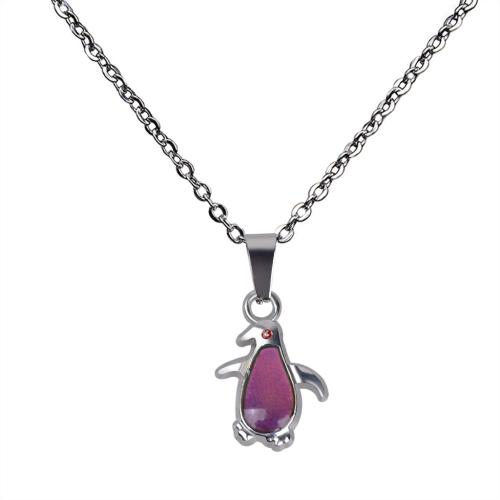 Zinc Alloy Jewelry Necklace Penguin silver color plated for woman & epoxy gel & change their color according to the temperature nickel lead & cadmium free Sold By PC