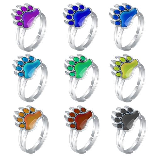 Mood Finger Ring Zinc Alloy Bear Paw silver color plated Adjustable & for woman & epoxy gel & change their color according to the temperature nickel lead & cadmium free inner ~20mm Sold By PC