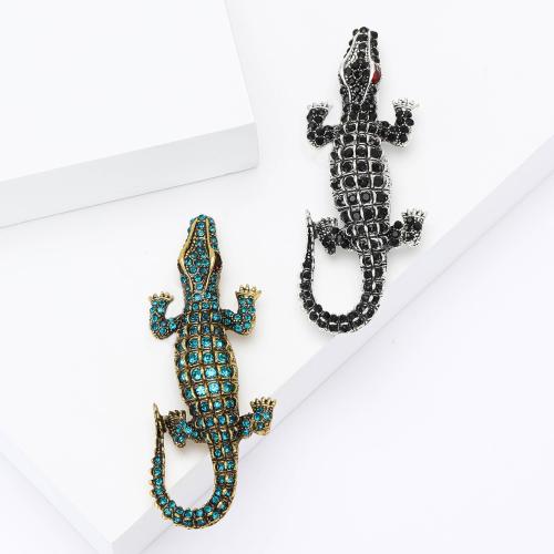 Zinc Alloy Brocher, Crocodile, forgyldt, for mennesket & med rhinestone, flere farver til valg, nikkel, bly & cadmium fri, Solgt af PC