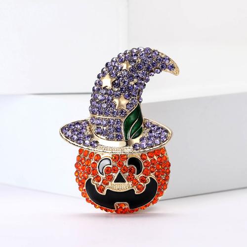 Zinc Alloy Brooches Pumpkin plated Halloween Jewelry Gift & for woman & with rhinestone nickel lead & cadmium free Sold By PC