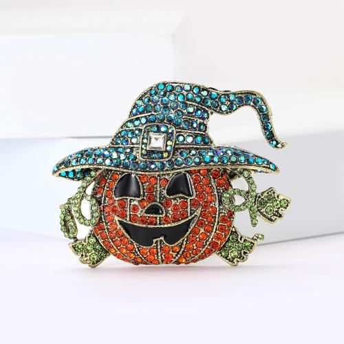 Zinc Alloy Brooches Pumpkin gold color plated for woman & with rhinestone mixed colors nickel lead & cadmium free Sold By PC