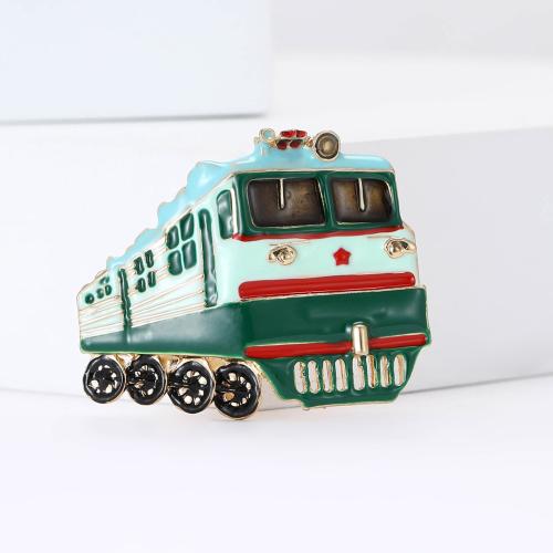 Zinc Alloy Brocher, Train, guldfarve belagt, for kvinde & emalje, blandede farver, nikkel, bly & cadmium fri, Solgt af PC