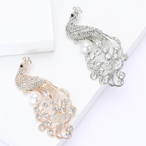 Zinc Alloy Brooches with Plastic Pearl Peacock plated for woman & with rhinestone nickel lead & cadmium free Sold By PC