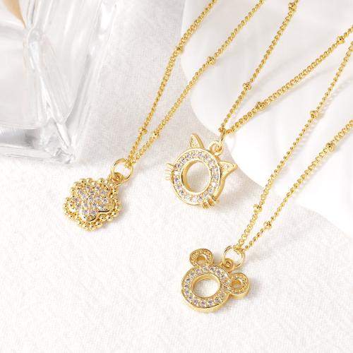 Cubic Zircon Micro Pave Brass Necklace gold color plated fashion jewelry & micro pave cubic zirconia golden nickel lead & cadmium free Sold By PC