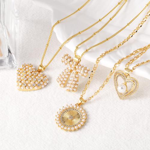 Cubic Zircon Micro Pave Brass Necklace gold color plated fashion jewelry & micro pave cubic zirconia golden nickel lead & cadmium free Sold By PC