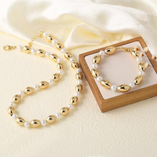 Brass Jewelry Set with Plastic Pearl gold color plated fashion jewelry golden nickel lead & cadmium free Sold By PC