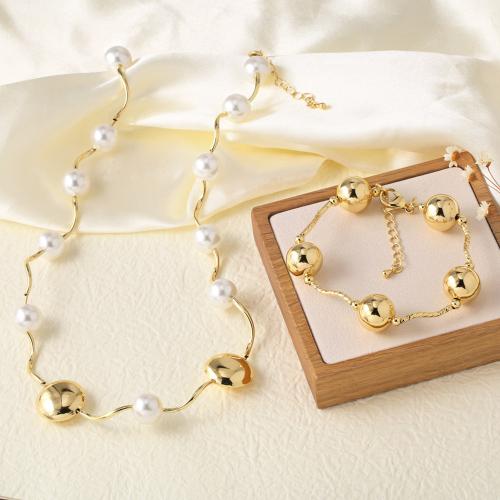 Brass Jewelry Set with Plastic Pearl gold color plated fashion jewelry golden nickel lead & cadmium free Sold By PC