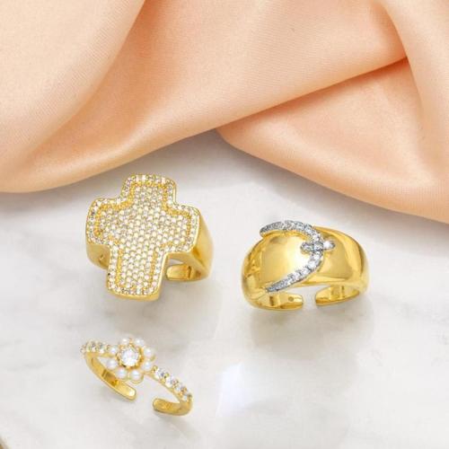 Cubic Zirconia Micro Pave Brass Ring gold color plated fashion jewelry & micro pave cubic zirconia golden nickel lead & cadmium free The inner diameter of the ring is about 1.7cm Sold By PC