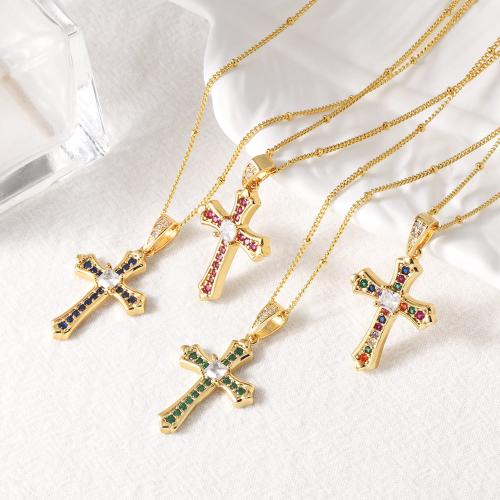 Cubic Zircon Micro Pave Brass Necklace Cross gold color plated fashion jewelry & micro pave cubic zirconia nickel lead & cadmium free Sold By PC