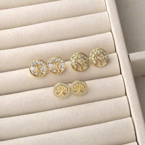 Cubic Zirconia Micro Pave Brass Earring gold color plated fashion jewelry & micro pave cubic zirconia Crystal Gold nickel lead & cadmium free Sold By Pair