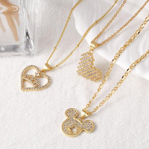 Cubic Zircon Micro Pave Brass Necklace gold color plated fashion jewelry & micro pave cubic zirconia golden nickel lead & cadmium free Sold By PC