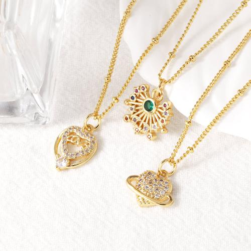 Cubic Zircon Micro Pave Brass Necklace Cross gold color plated fashion jewelry & micro pave cubic zirconia golden nickel lead & cadmium free Sold By PC