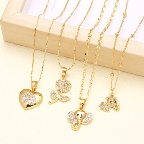 Cubic Zircon Micro Pave Brass Necklace Cross gold color plated fashion jewelry & micro pave cubic zirconia golden nickel lead & cadmium free Sold By PC