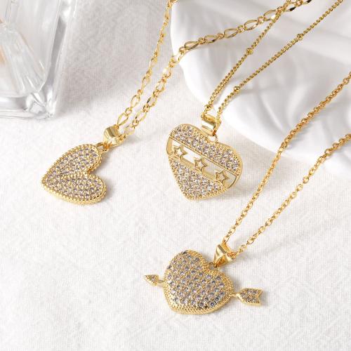 Cubic Zircon Micro Pave Brass Necklace gold color plated fashion jewelry & micro pave cubic zirconia nickel lead & cadmium free Sold By PC