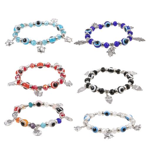 Sinc Alloy Bracelet, le Leaisteacha Snáithe & Crystal & Roisín, lámhdhéanta, 6 phíosa & jewelry faisin & unisex, dathanna measctha, Díolta De réir Socraigh