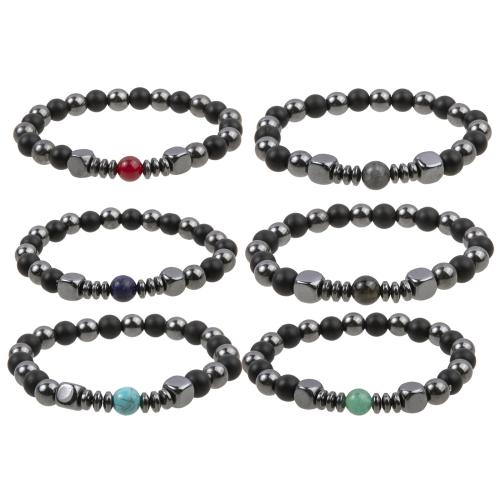 Bracelets de pierres précieuses, Pierre naturelle, avec fil élastique, fait à la main, 6 pièces & bijoux de mode & unisexe, couleurs mélangées, Vendu par fixé