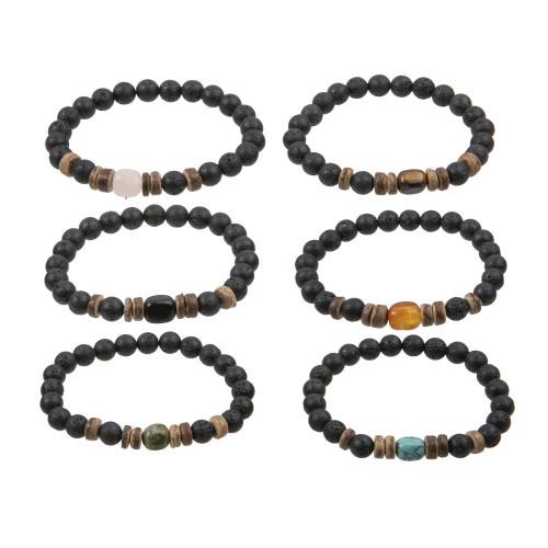 Bracelets de pierres précieuses, Pierre naturelle, avec fil élastique & bois, fait à la main, 6 pièces & bijoux de mode & unisexe, couleurs mélangées, 5PC/fixé, Vendu par fixé