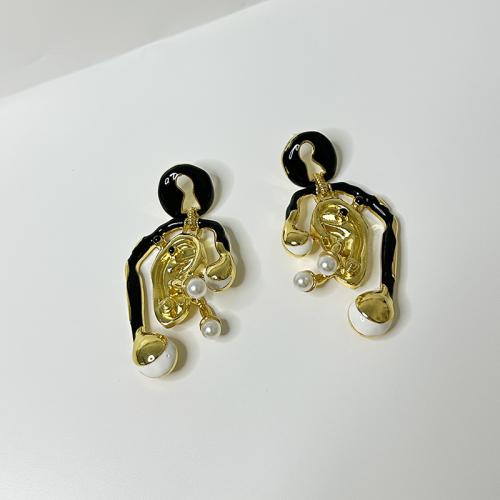 Pendientes de Perno de Aleación de Zinc, con Perlas plásticas, chapado, para mujer & esmalte & hueco, 73x35mm, Vendido por Par