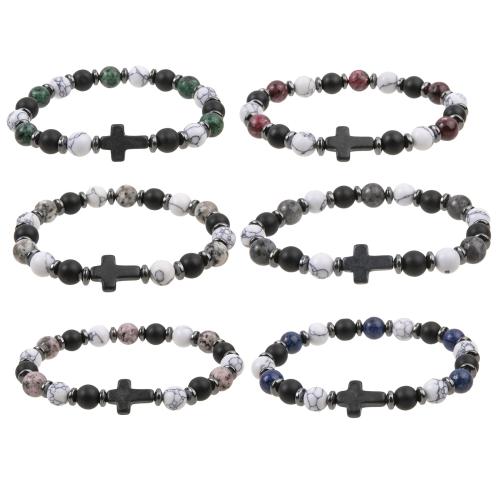 Bracelets de pierres précieuses, Pierre naturelle, avec fil élastique, fait à la main, 6 pièces & bijoux de mode & pour femme, couleurs mélangées, Vendu par fixé