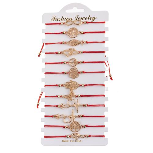 Zinc Alloy Bracelet with Knot Cord handmade 12 pieces & for woman & hollow red Length 16-26 cm Sold By Set