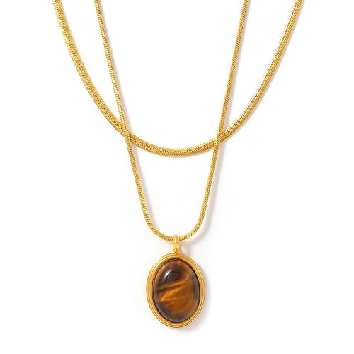 Stainless Steel Jewelry Necklace 304 Stainless Steel with Tiger Eye with 5cm extender chain plated fashion jewelry & for woman Length Approx 53 cm Sold By PC