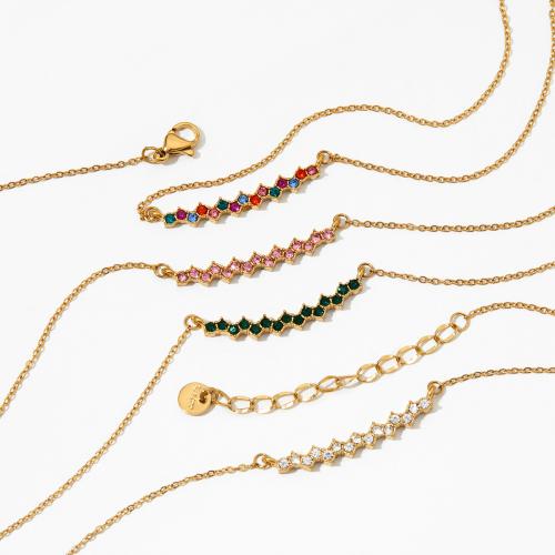 Colar de jóias de aço inoxidável, Aço inoxidável 304, with 5cm extender chain, banhado, joias de moda & para mulher & com strass, Mais cores pare escolha, comprimento 41 cm, vendido por PC