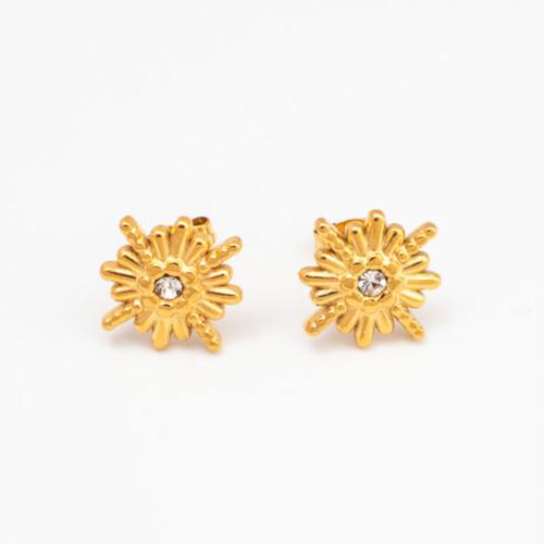 Stainless Steel Stud Earrings 304 Stainless Steel Vacuum Ion Plating fashion jewelry & for woman & with rhinestone golden Sold By Pair