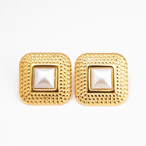 Stainless Steel Stud Earrings 304 Stainless Steel Square Vacuum Ion Plating fashion jewelry & for woman & enamel Sold By Pair