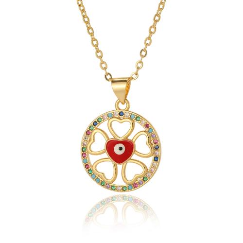 Evil Eye Jewelry Necklace Brass plated micro pave cubic zirconia & for woman & enamel Sold By PC