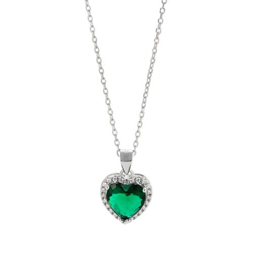 Cubic Zircon Micro Pave 925 Sterling Silver Necklace with 5CM extender chain Heart micro pave cubic zirconia & for woman silver color Length Approx 40 cm Sold By PC