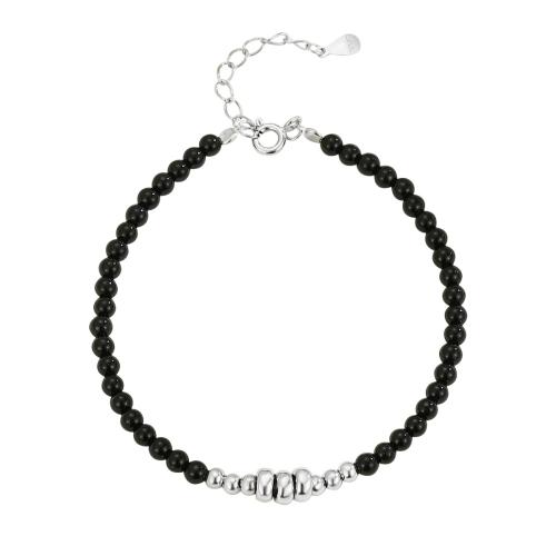 925 Sterling Silver Bangle Bracelet with Black Agate with 3CM extender chain for woman silver color Length Approx 16 cm Sold By PC