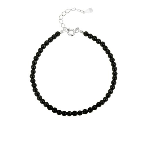 925 Sterling Silver Bangle Bracelet with Black Agate with 3CM extender chain for woman silver color Length Approx 16 cm Sold By PC