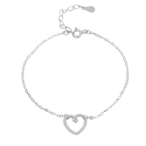 Sterling Silver Βραχιόλια, 925 Sterling Silver, με 3CM επεκτατικού αλυσίδας, Καρδιά, για τη γυναίκα, ασήμι, Μήκος Περίπου 16 cm, Sold Με PC