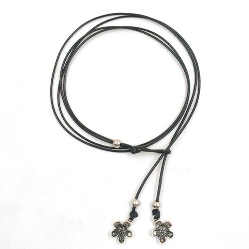 Bracelet de cheville en alliage de zinc, avec corde de cire, styles différents pour le choix & pour femme, noire, Longueur Environ 22 cm, Vendu par PC