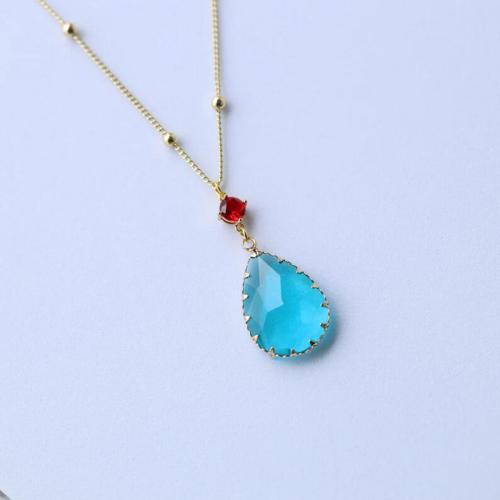 Zinc Alloy Jewelry Necklace with Gemstone & Crystal plated fashion jewelry & for woman golden Length Approx 41-50 cm Sold By PC