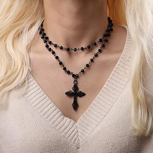 Zinc Alloy Jewelry Necklace plated gothic style & for woman black Length Approx 41-50 cm Sold By PC